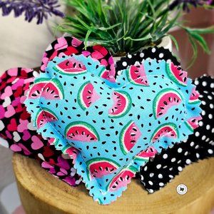 Set of 3 Mini Heart Pillow Watermelon Black Pink Heart Polkadot Valentine Decor
